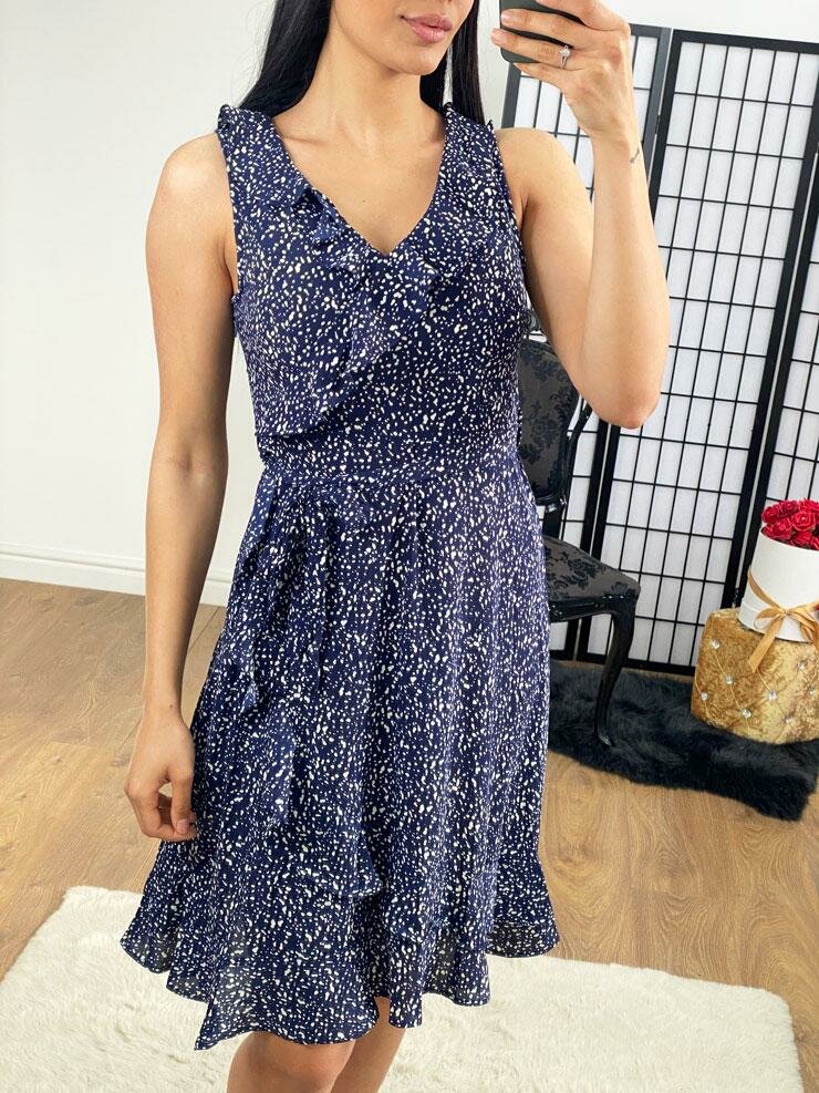 Havana Navy Ruffle Front Polka Dot Dress