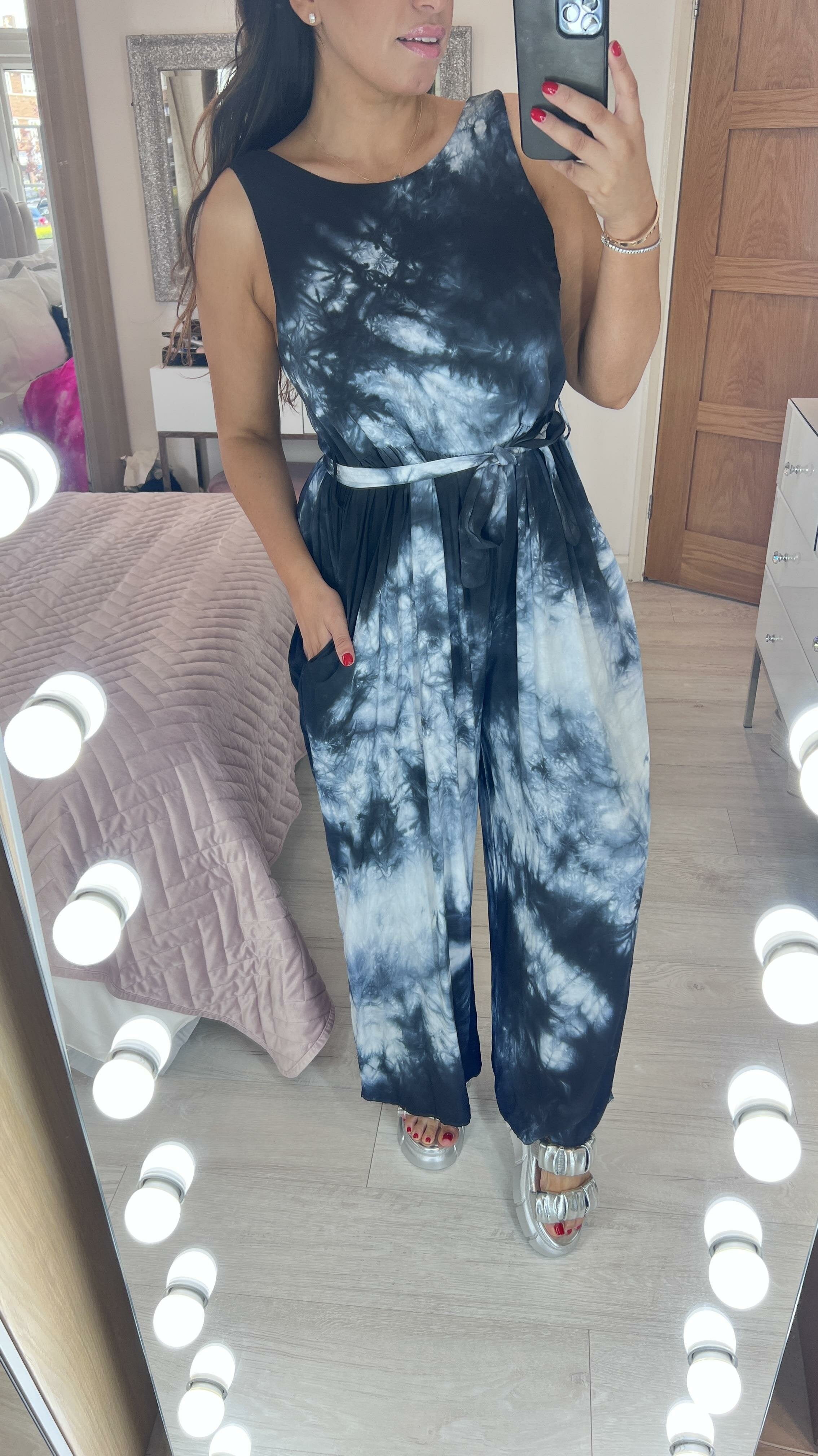 Hunter Tie Dye V Back Halter Neck Jumpsuit