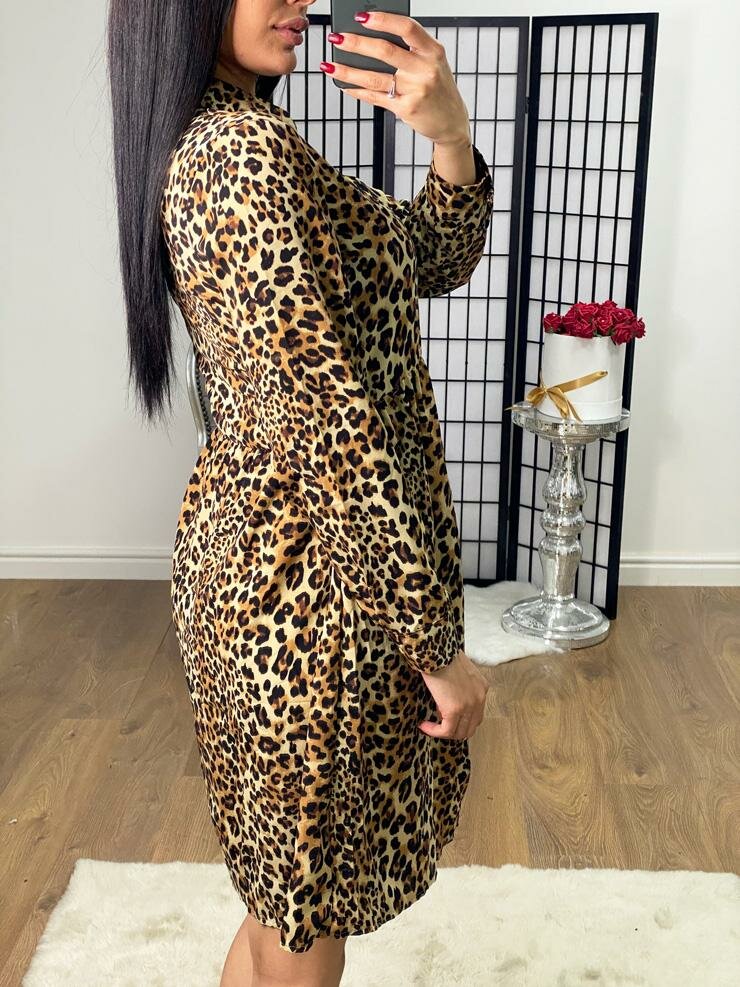 Essey Leopard Print Button Detailed Midi Dress