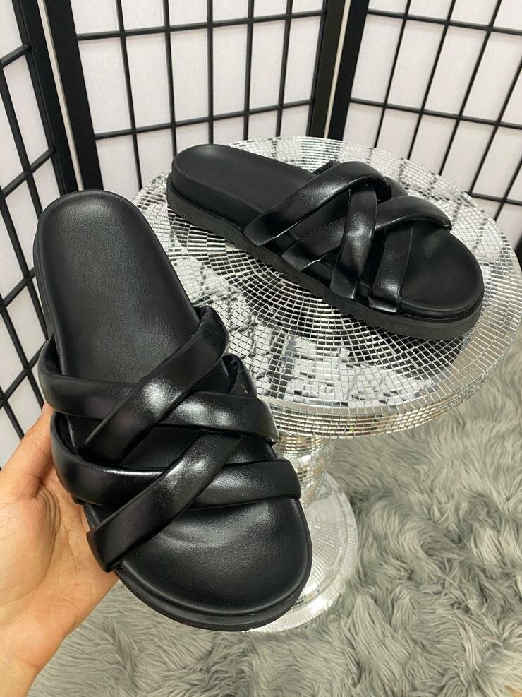 Levi Cross Over Strappy Faux Leather Sliders