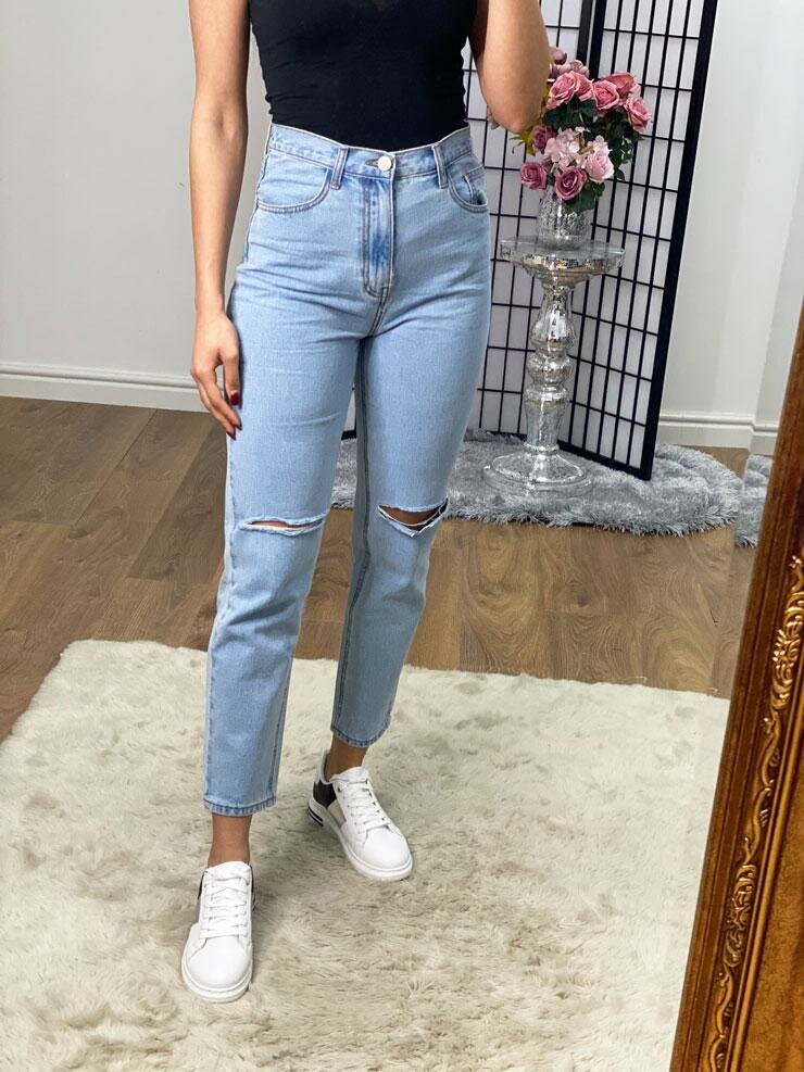 Karlos Ripped Light Denim Mom Jeans