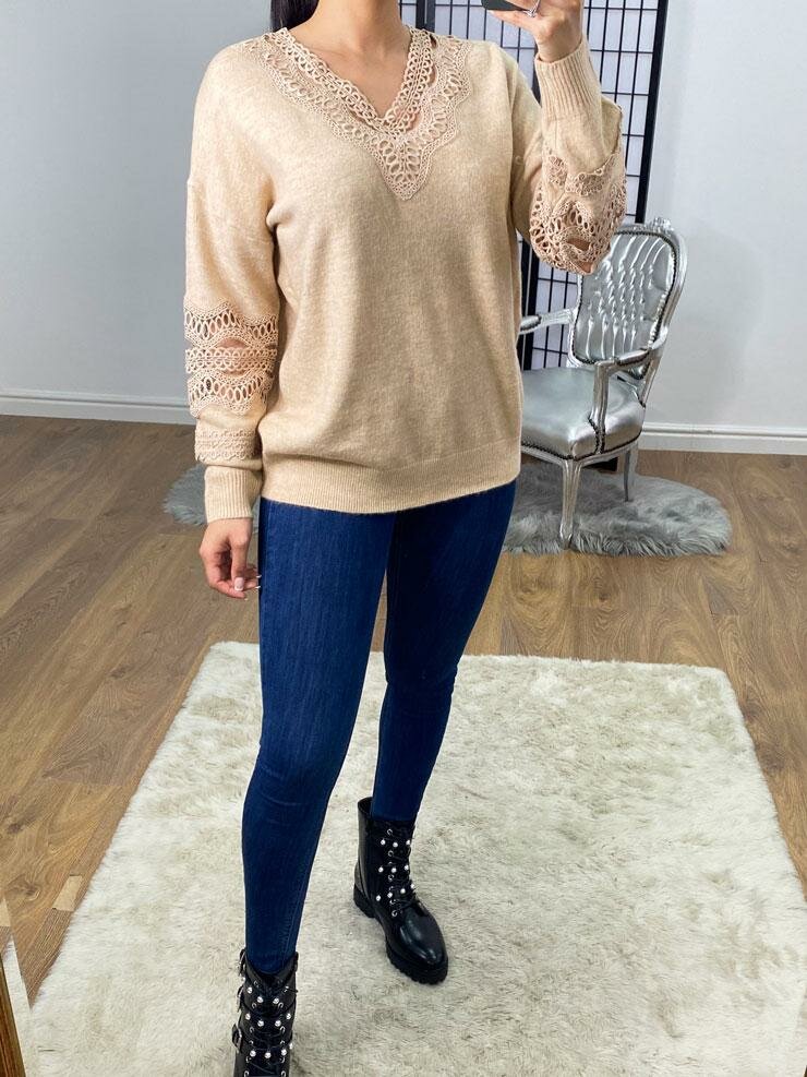 Chanice Crochet Detailed Super Soft Oversized Knit Jumper