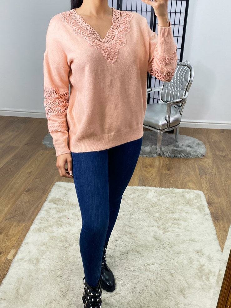 Chanice Crochet Detailed Super Soft Oversized Knit Jumper