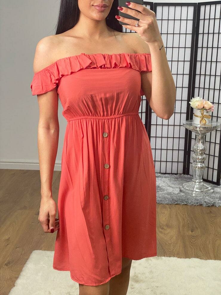 Cassia Elasticated Frill Sleeve Button Detailed Summer Dress