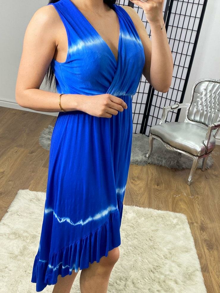 Allie Tie Dye Ruffle Dipped Hem Wrap Dress