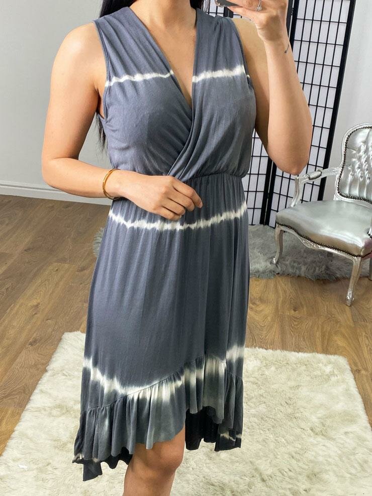 Allie Tie Dye Ruffle Dipped Hem Wrap Dress