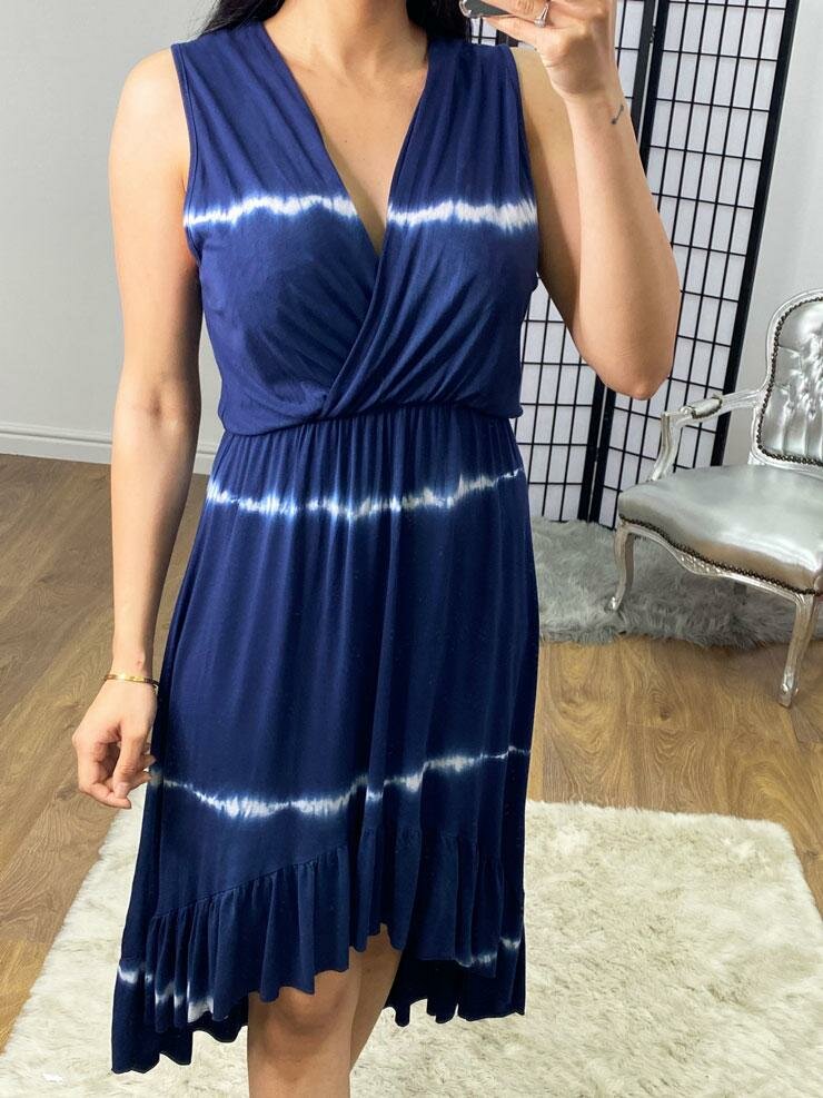 Allie Tie Dye Ruffle Dipped Hem Wrap Dress