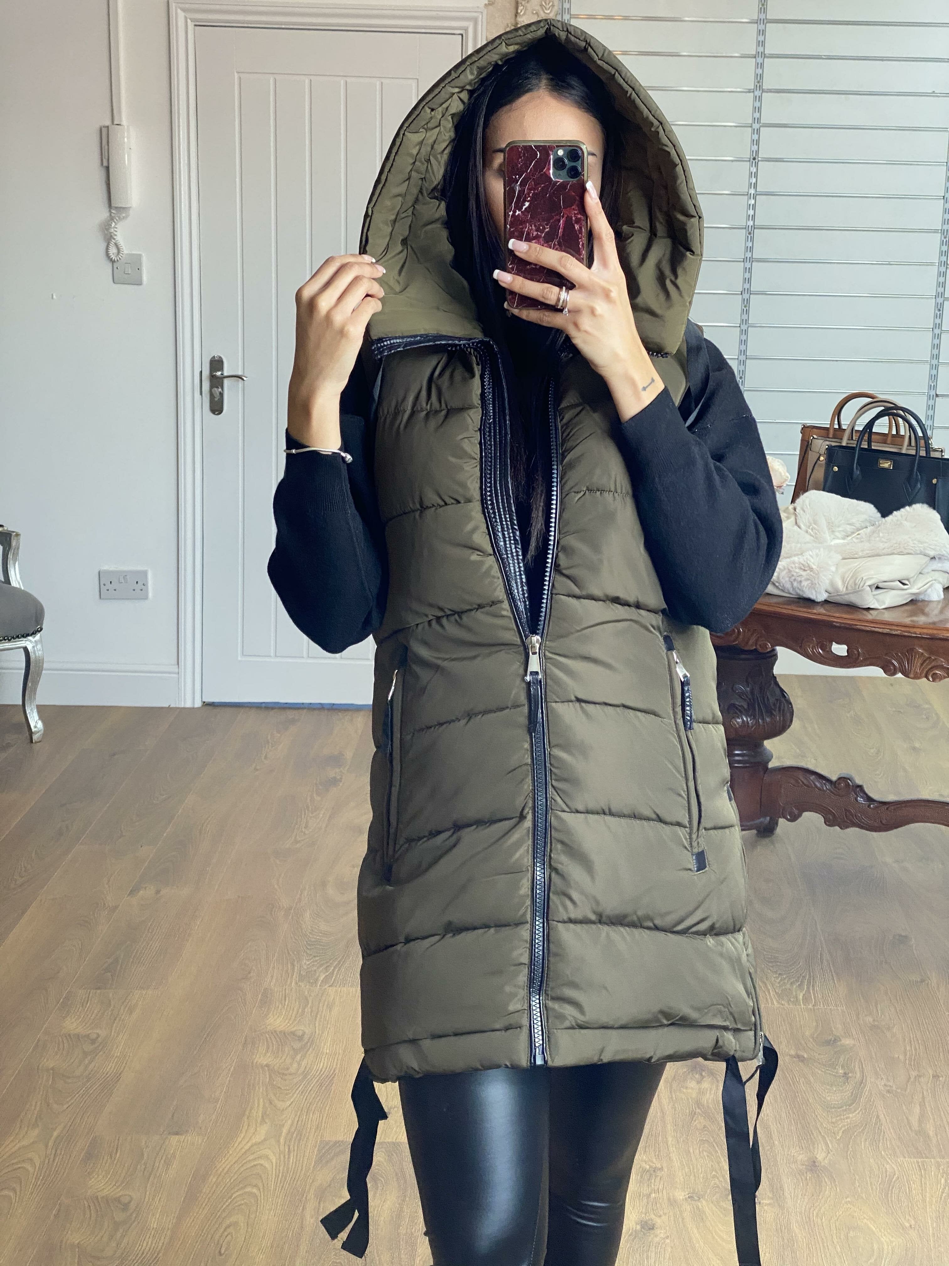 Katlyn Khaki Oversized Puffer Gilet Coat