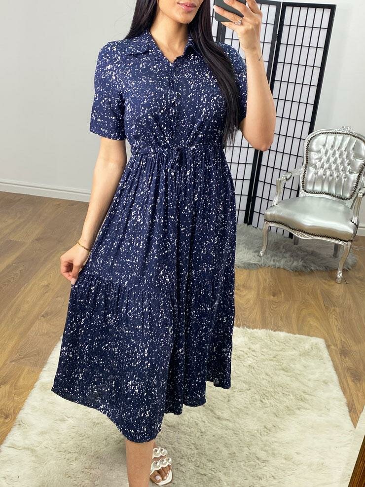 Cabanna Navy Paint Splash Shirt Midi Dress