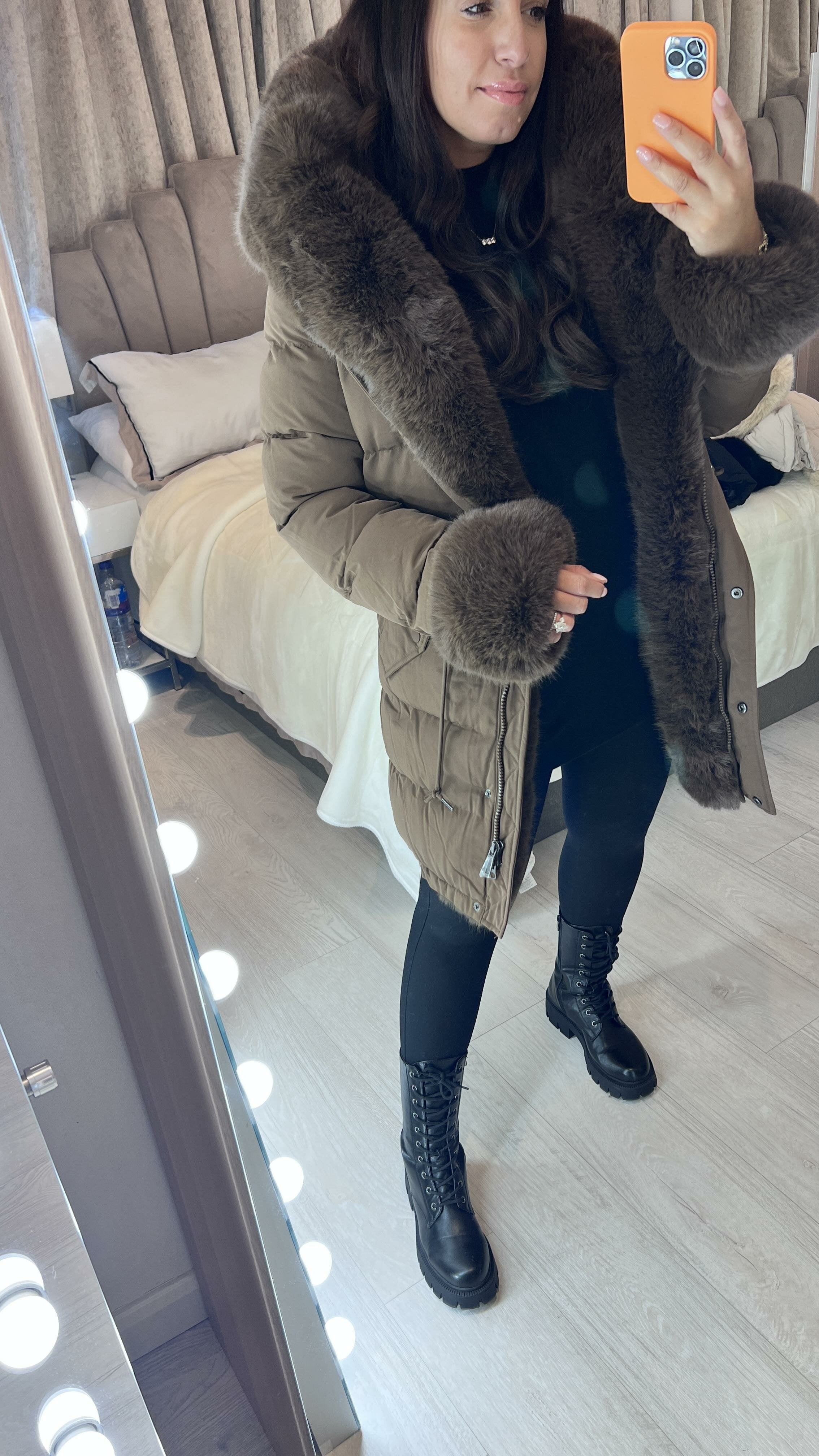 Vienna Chocolate Luxury Faux Fur Trim Coat