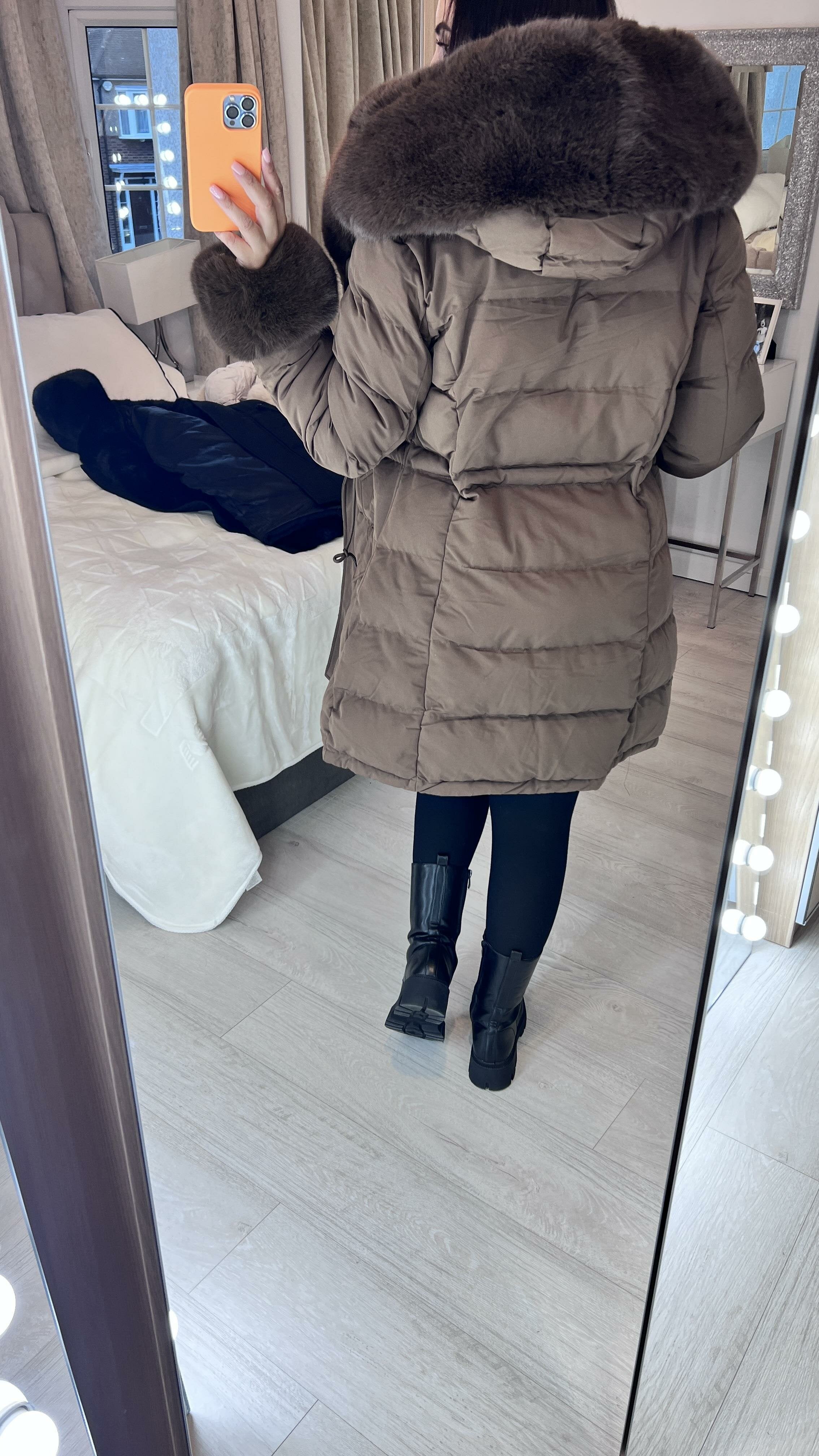 Vienna Chocolate Luxury Faux Fur Trim Coat