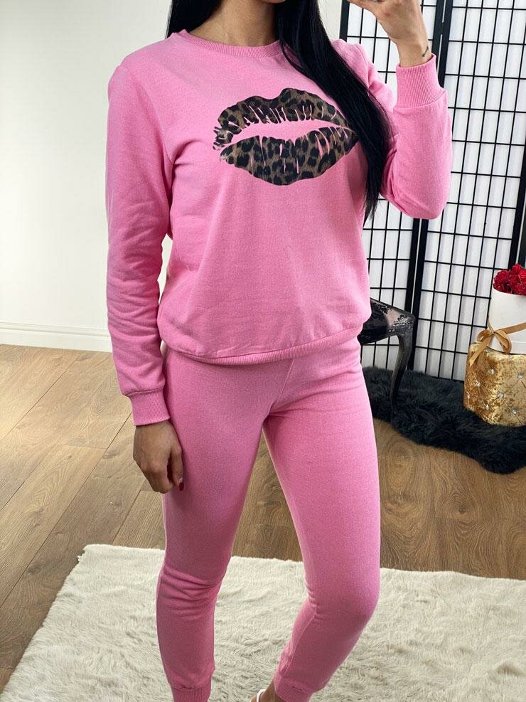 Sarah Leopard Foil Lips Detailed Loungewear Set