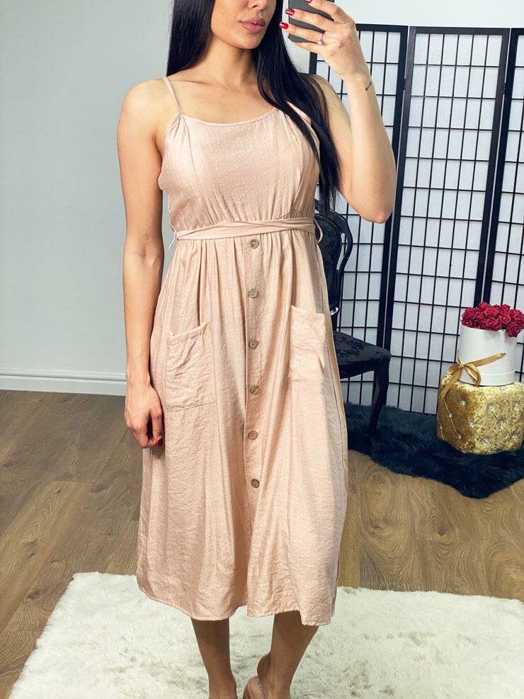 Natalia Button Detailed Tie Waist Floaty Dress