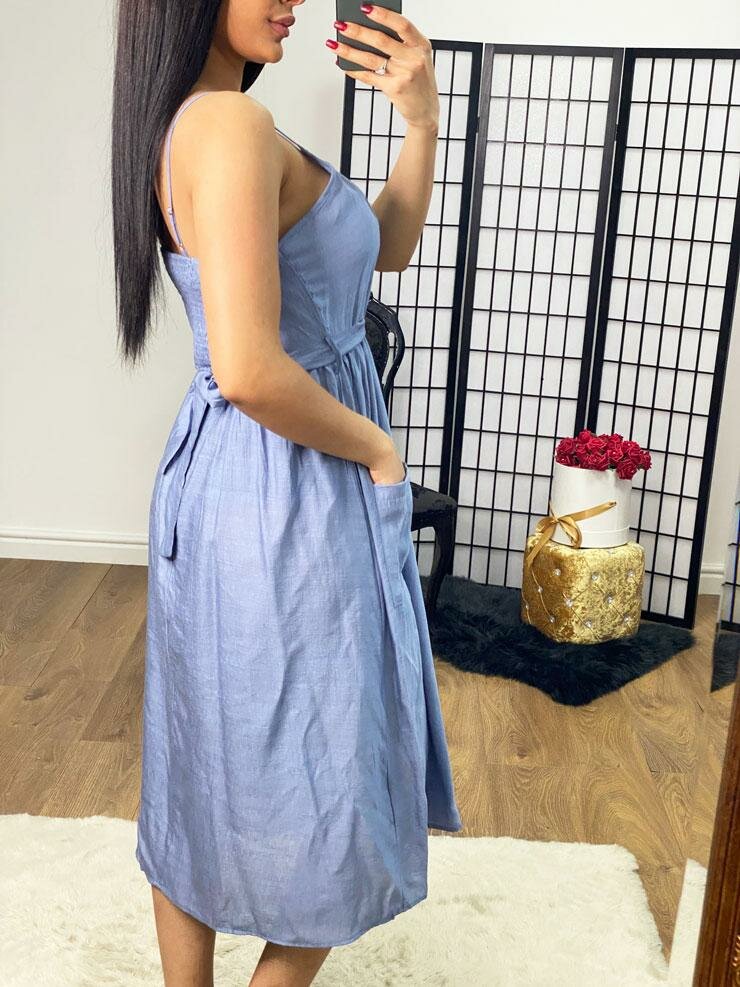 Natalia Button Detailed Tie Waist Floaty Dress