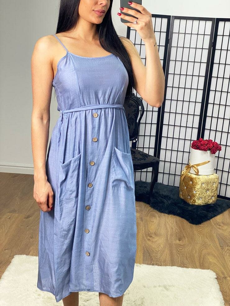 Natalia Button Detailed Tie Waist Floaty Dress