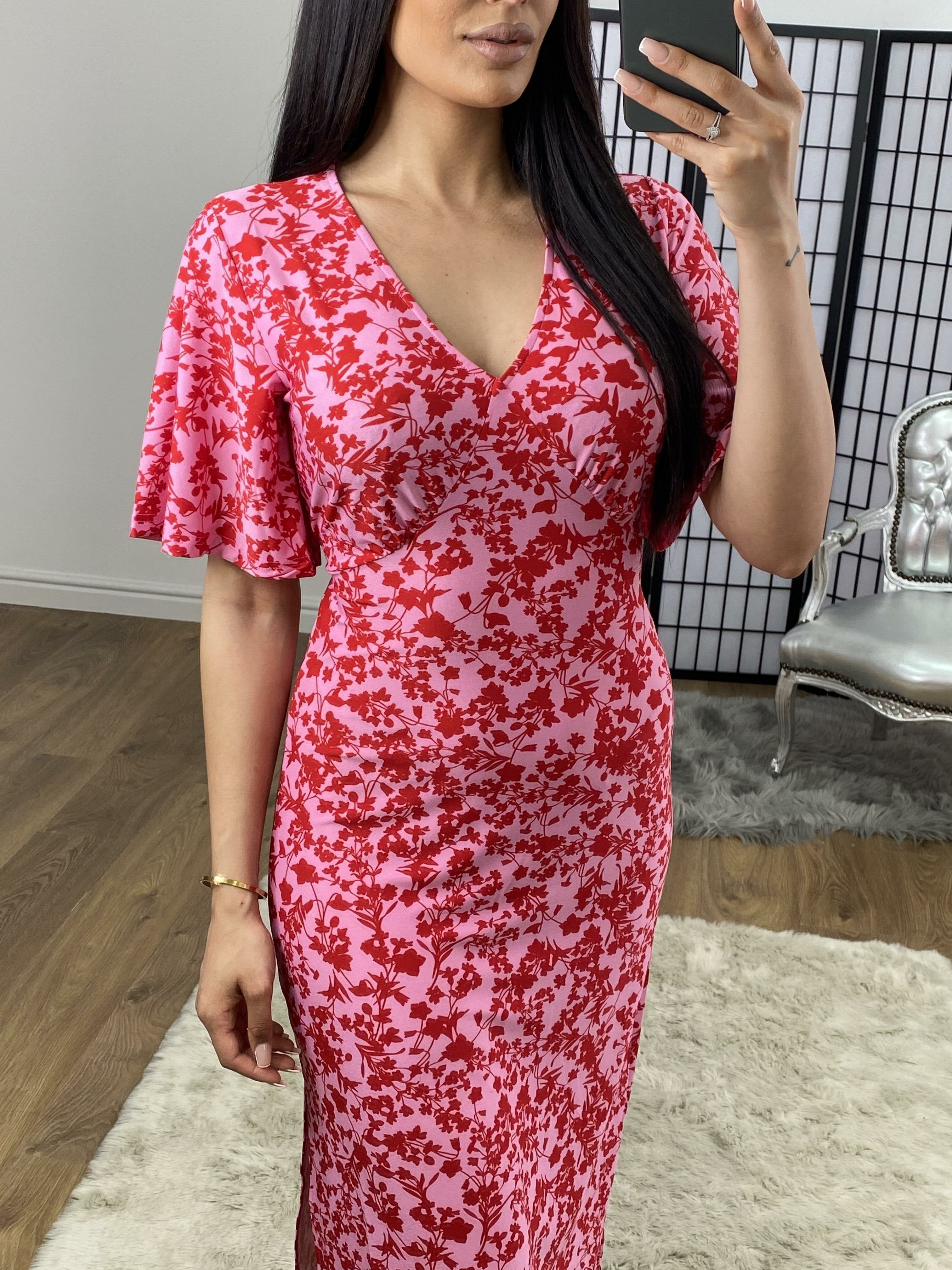 Breanna Pink Tie Waist Floaty V-neck Swing Dress