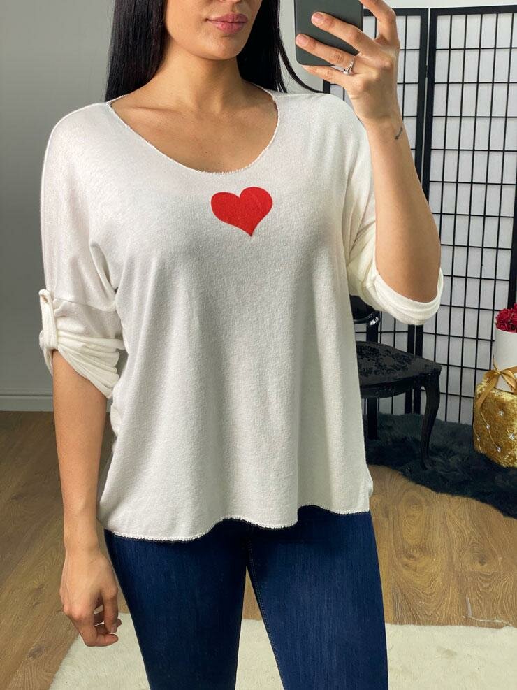 Nissan Super Soft Heart Detailed Thin Knit Jumper