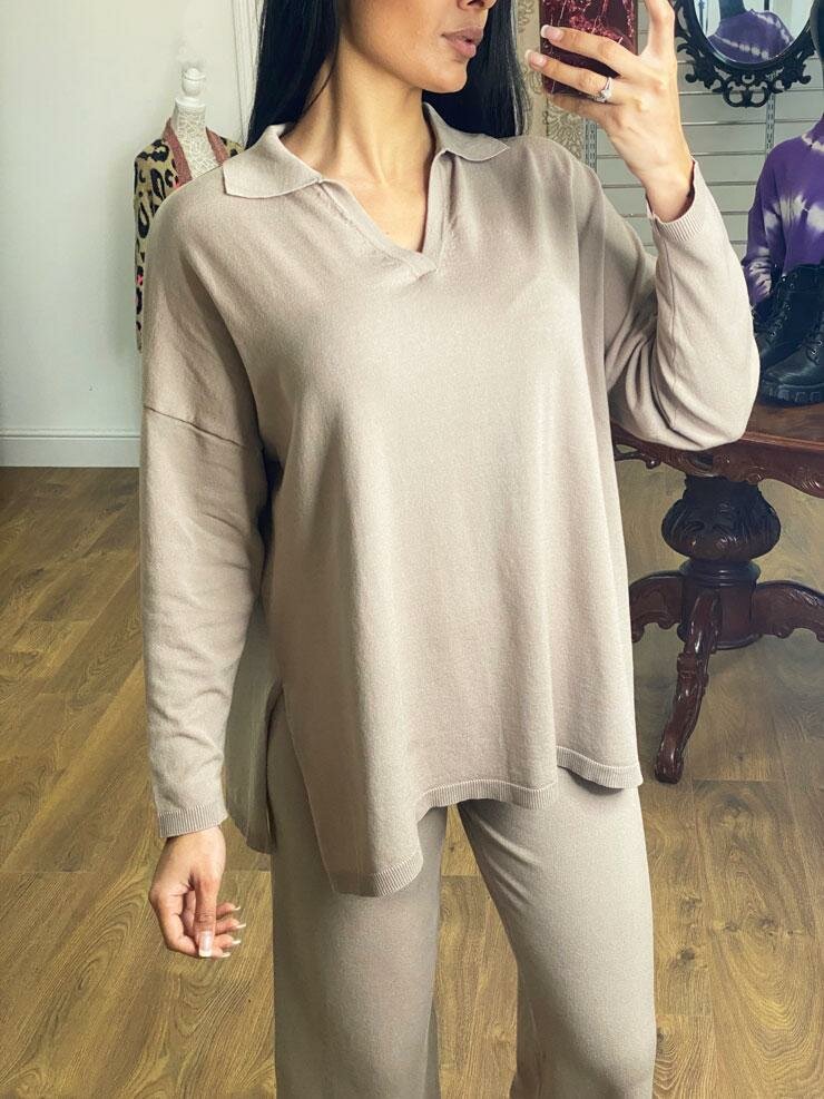 Fletcher Oversized Collar Detail Wide Leg Loungewear Set