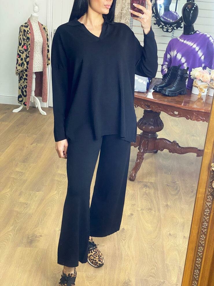 Fletcher Oversized Collar Detail Wide Leg Loungewear Set