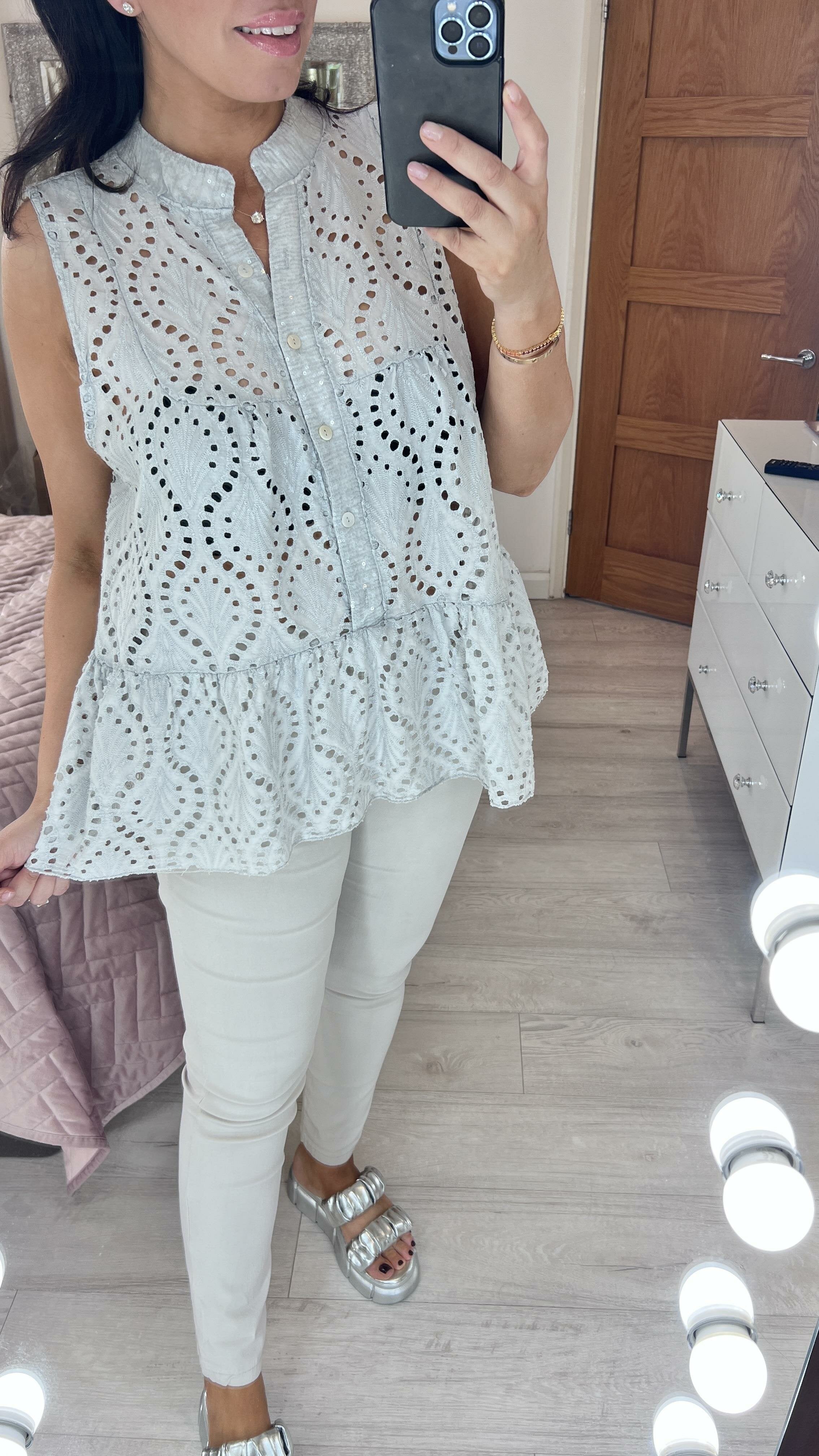 Rinner Broderie Peplum Smock Top