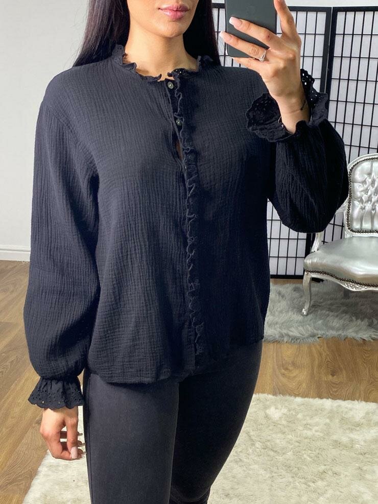 Albie Cheestcloth Embroidery Frill Detailed Blouse