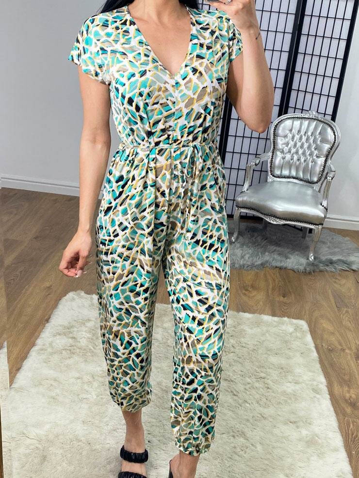 Costello Giraffe Print Slinky Tie Waist Jumpsuit