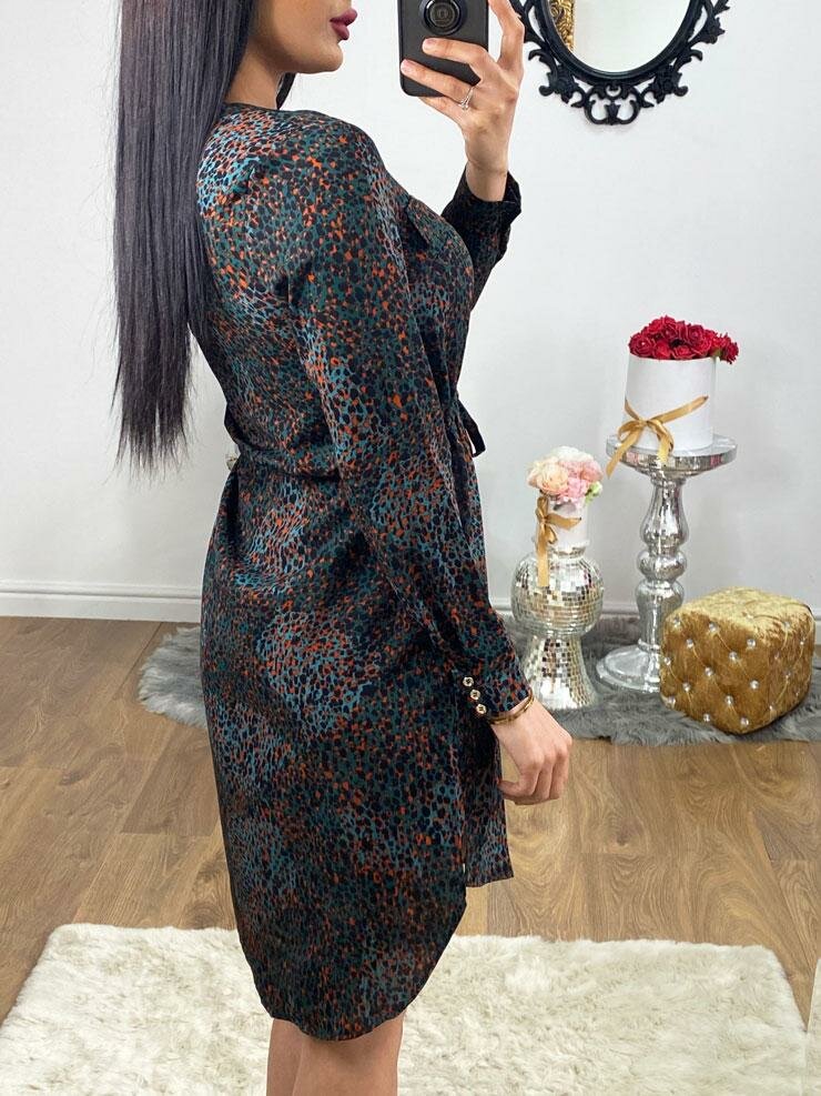 Vesper Polka Printed Tie Waist Shirt Dress