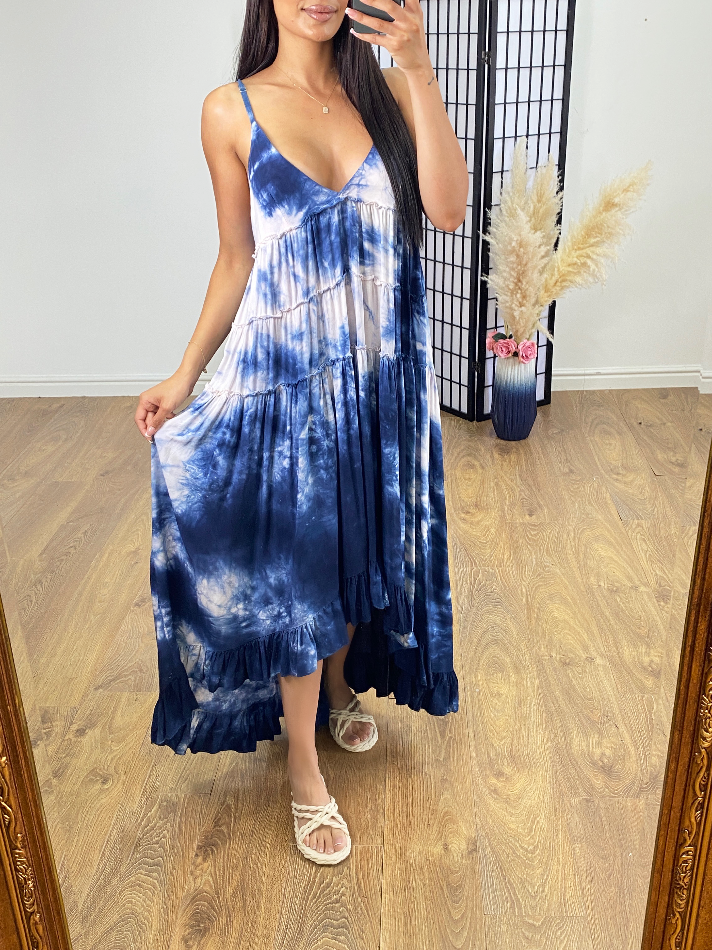 Yeliz Tie Dye Ruffle Dipped Hem Dress