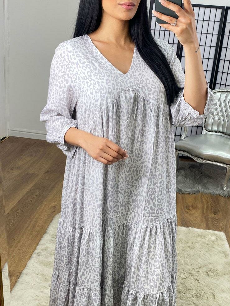 Amony Cheetah Print Tiered Floaty Maxi Dress