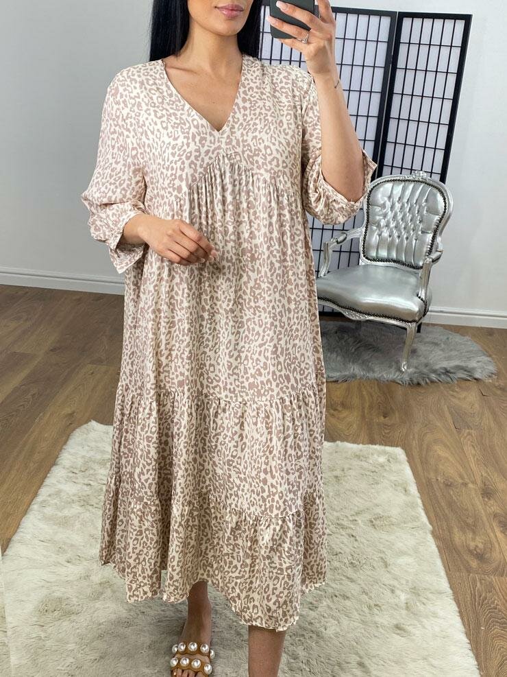 Amony Cheetah Print Tiered Floaty Maxi Dress