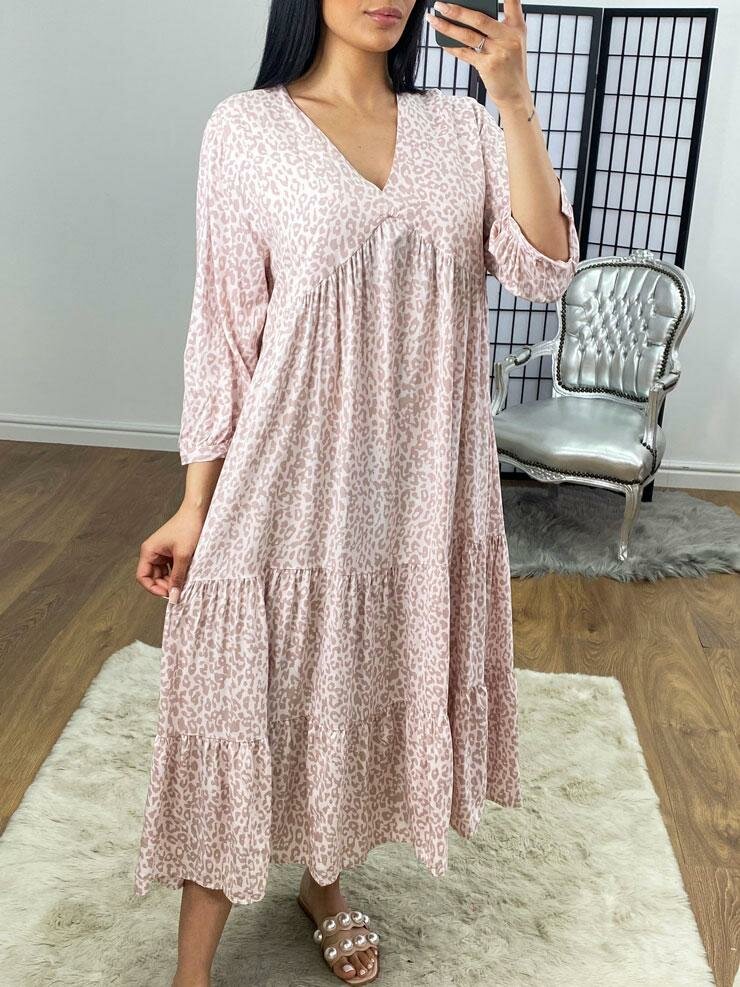 Amony Cheetah Print Tiered Floaty Maxi Dress