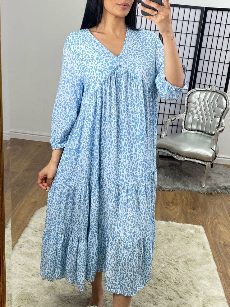 Amony Cheetah Print Tiered Floaty Maxi Dress