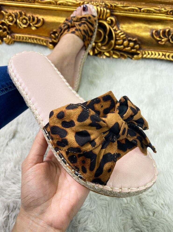 Verity Leopard Bow Faux Suede Sliders