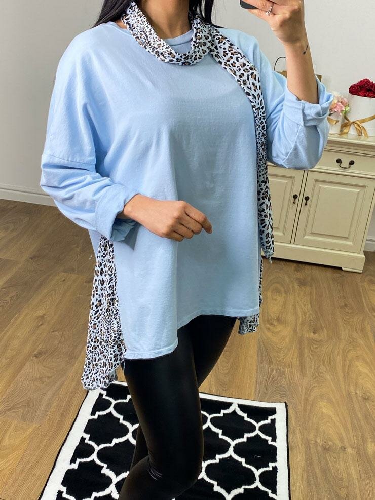 Luxe Leopard Detailed 2 Piece Scarf Sweatshirt