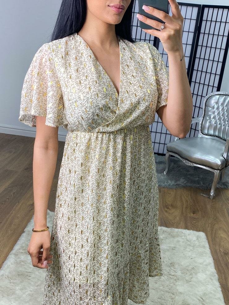 Yassy Paisley Gold Detail Wrap Asymmetric Swing Dress