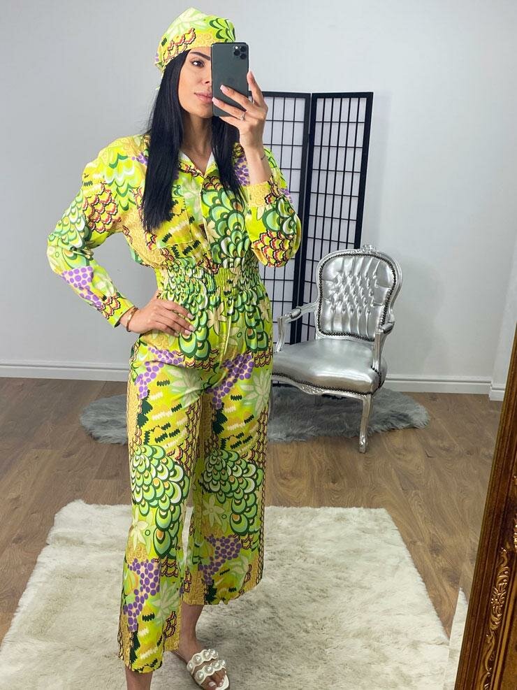 Sheila Flower Print Elasticated 70's Style Wide Leg Jumpsuit