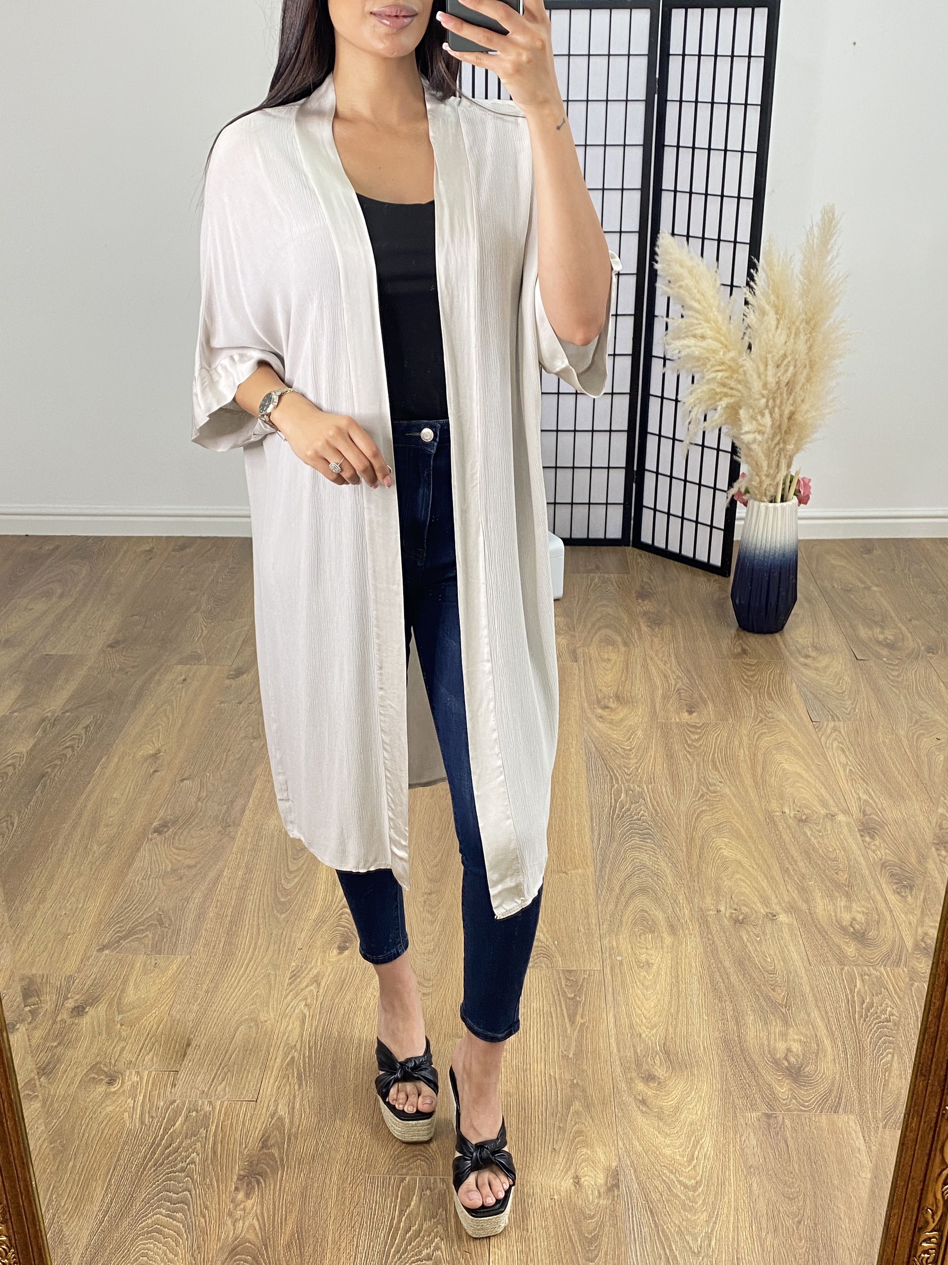 Speare Satin Trim Drape Front Cardigan