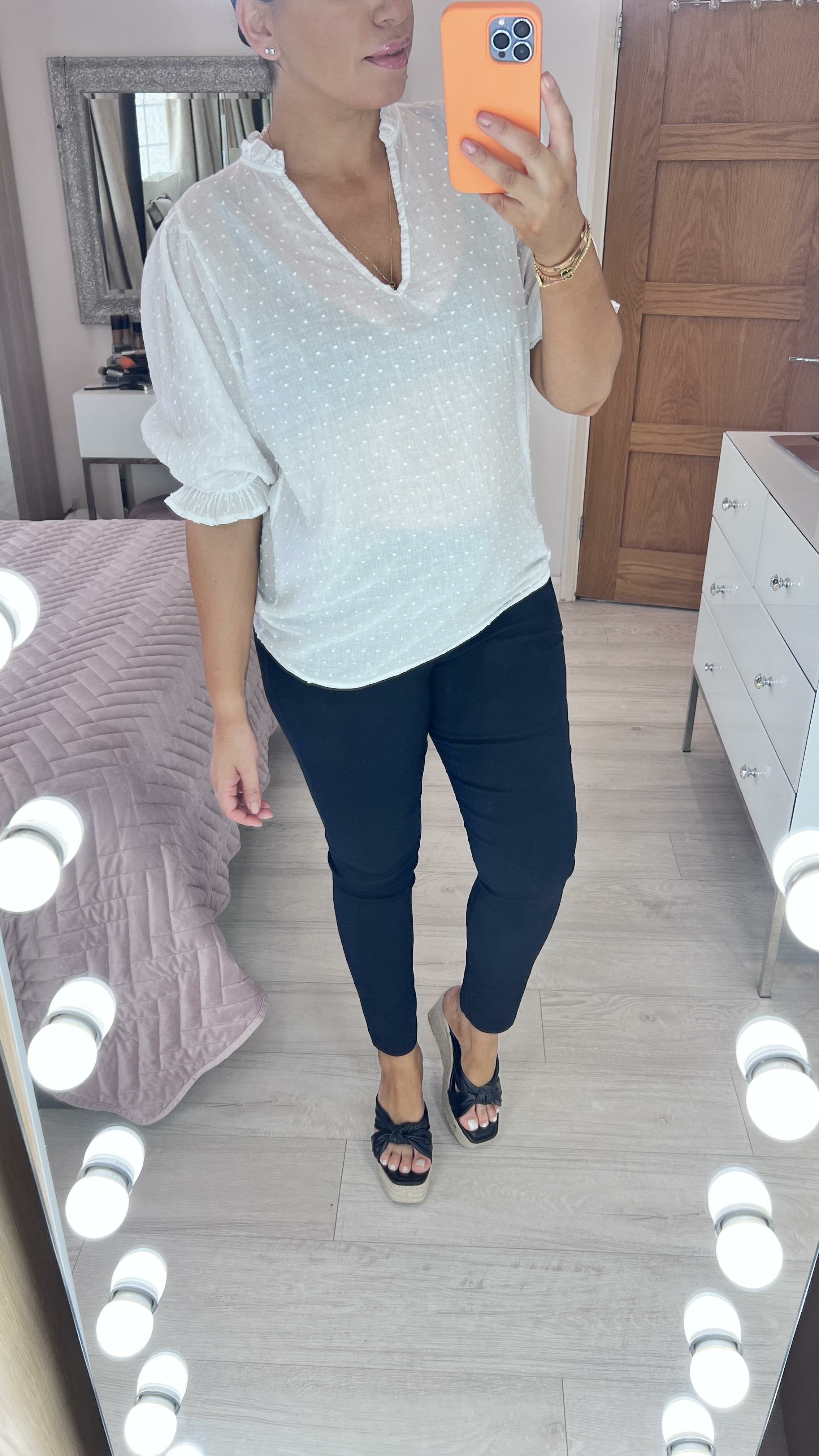 Tarani Dobby Ruffle Detail Top