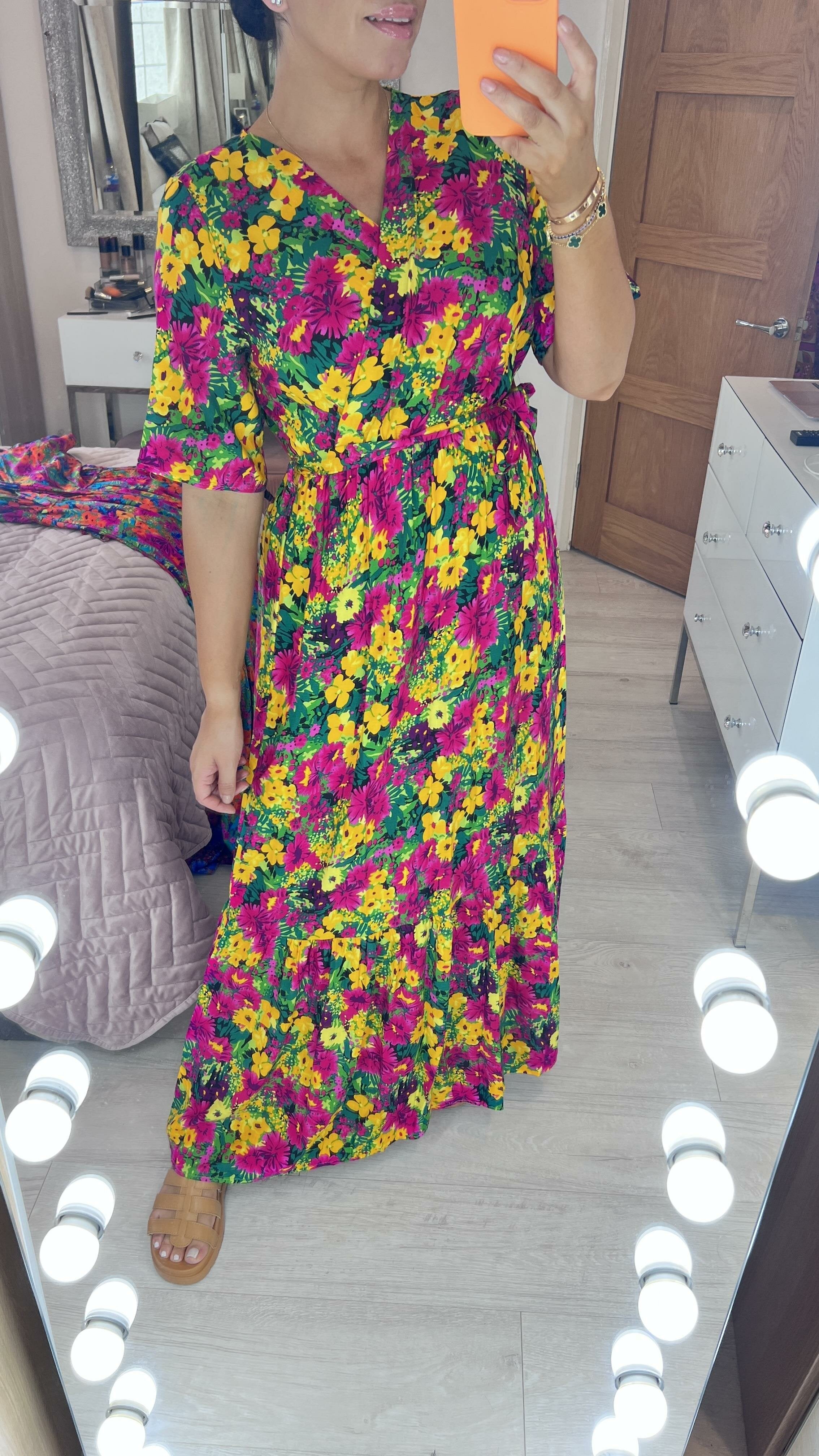 Devina Yellow Floral Print Wrap Front Maxi Dress