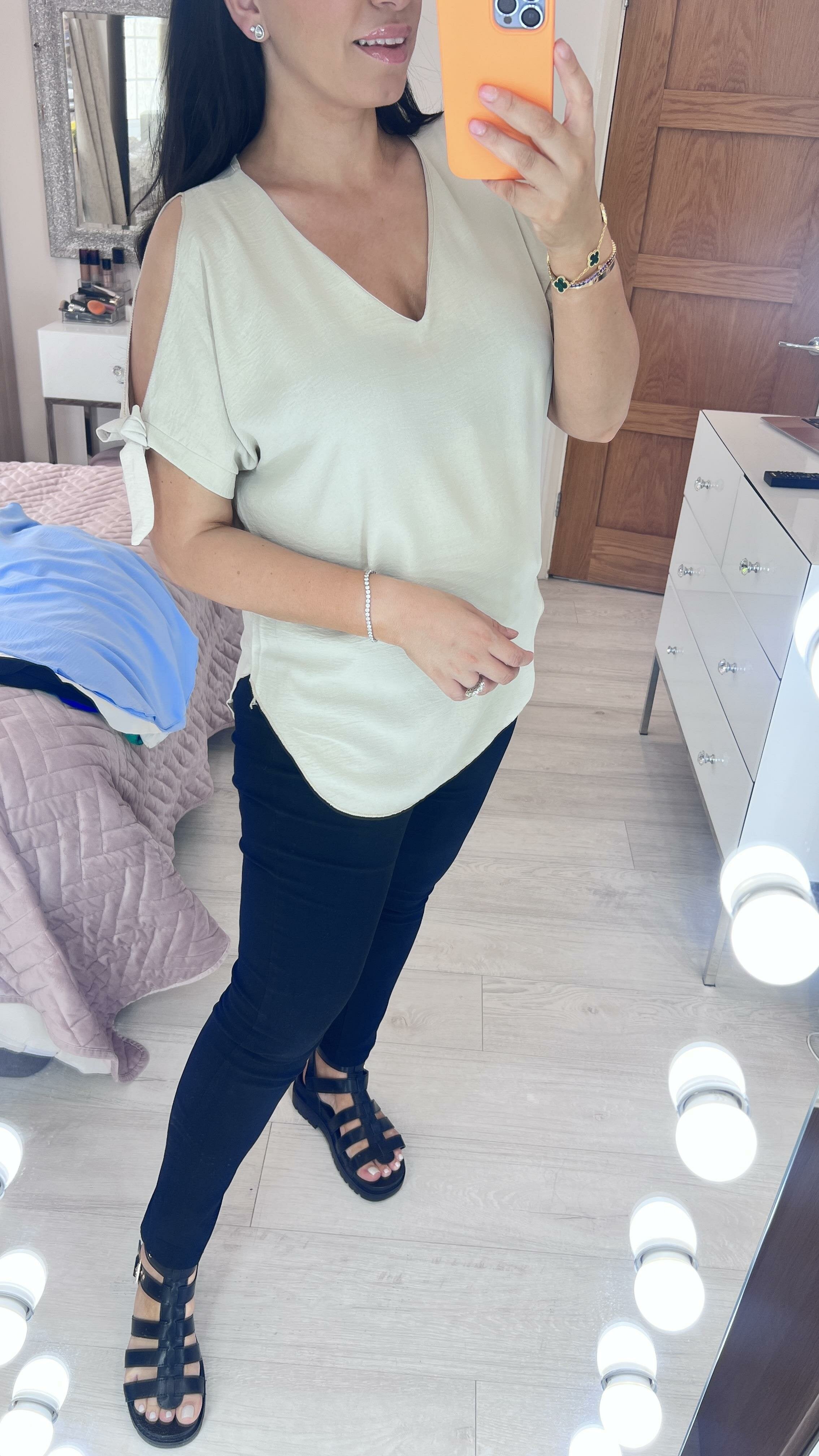 Ann-Marie Cold Shoulder Tie Sleeve Top