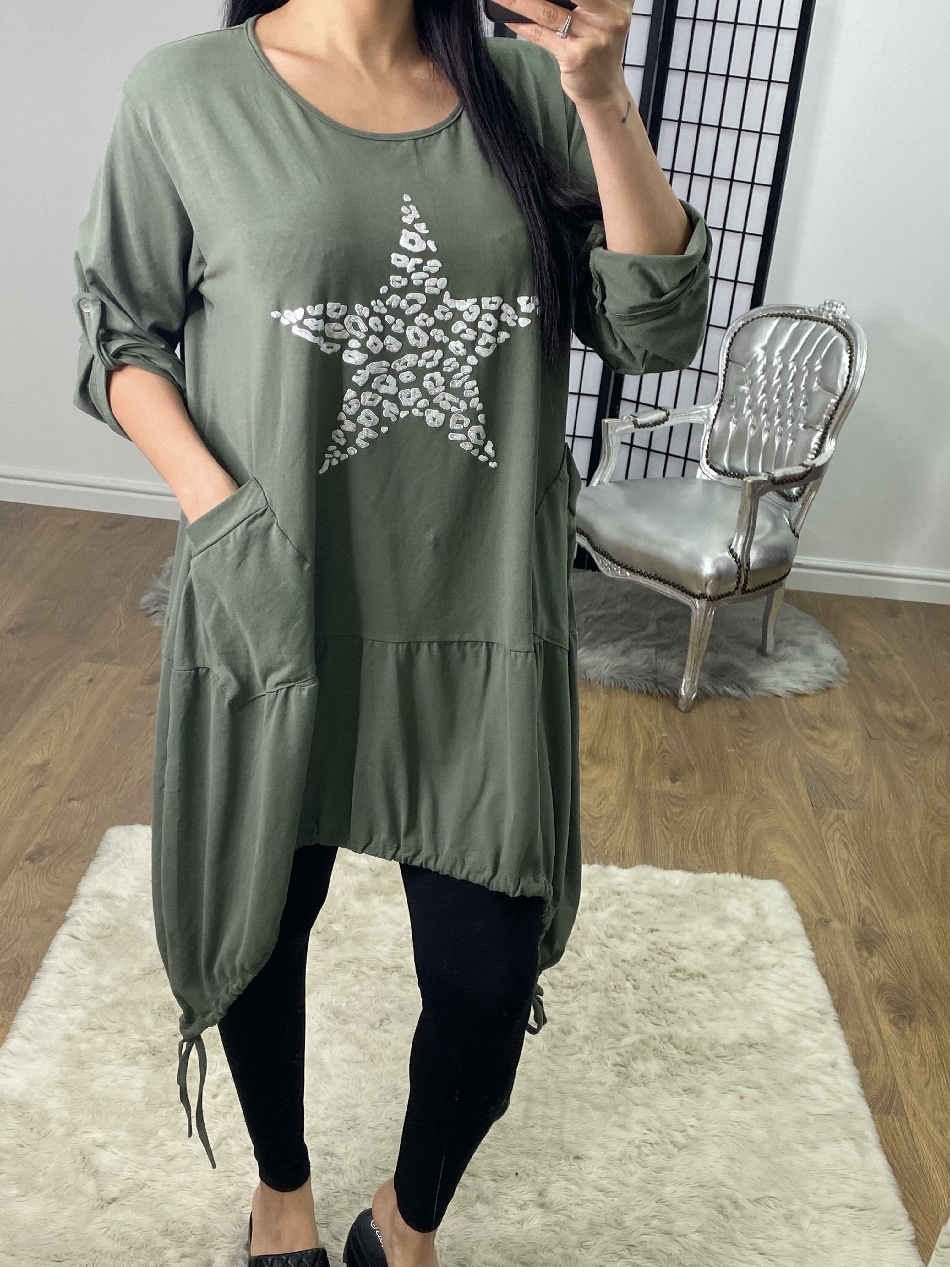 Tristina Leopard Silver Star Rouched Detailed Top