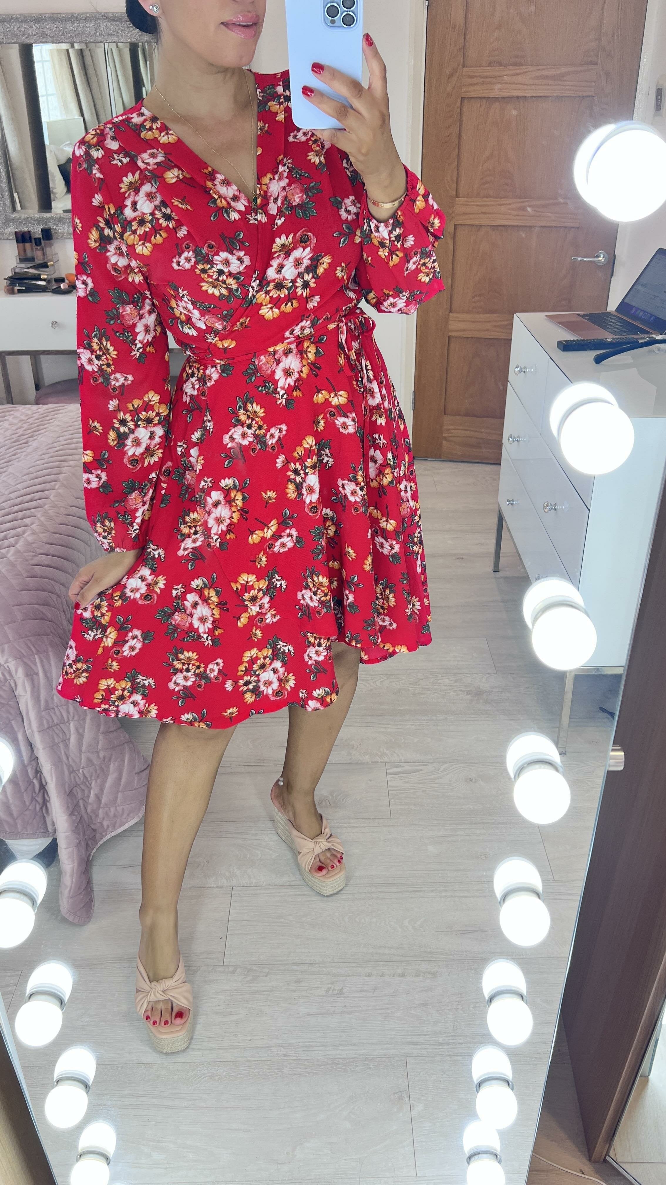 Cupid Red Floral Wrap Swing Dress