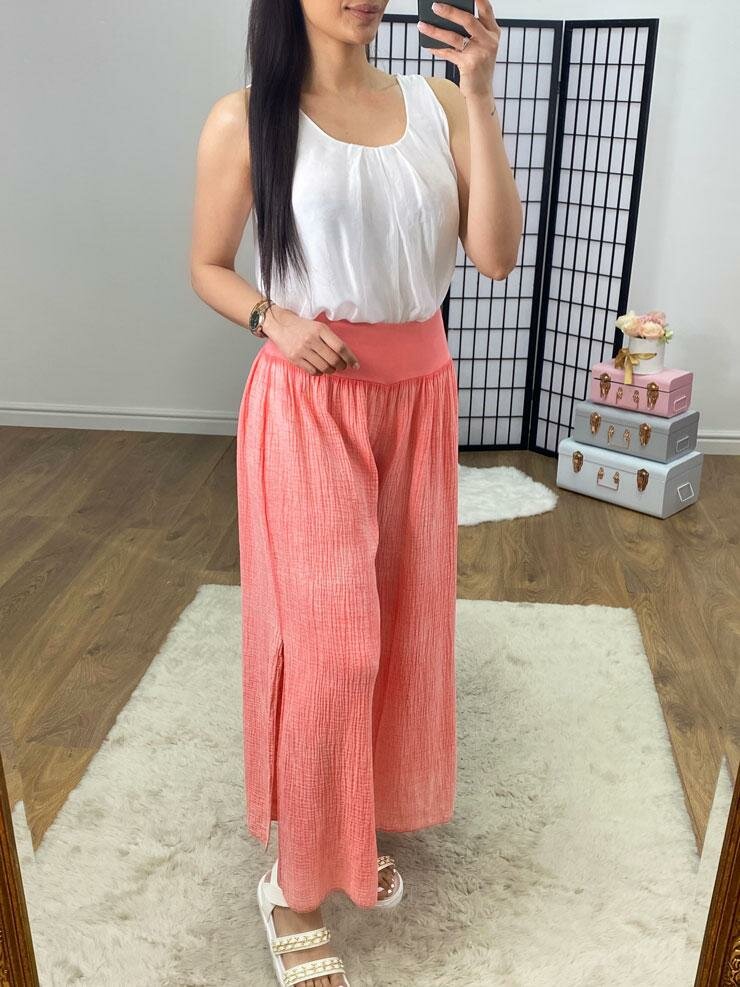 Jetter Cheesecloth Wide Leg Split Trousers