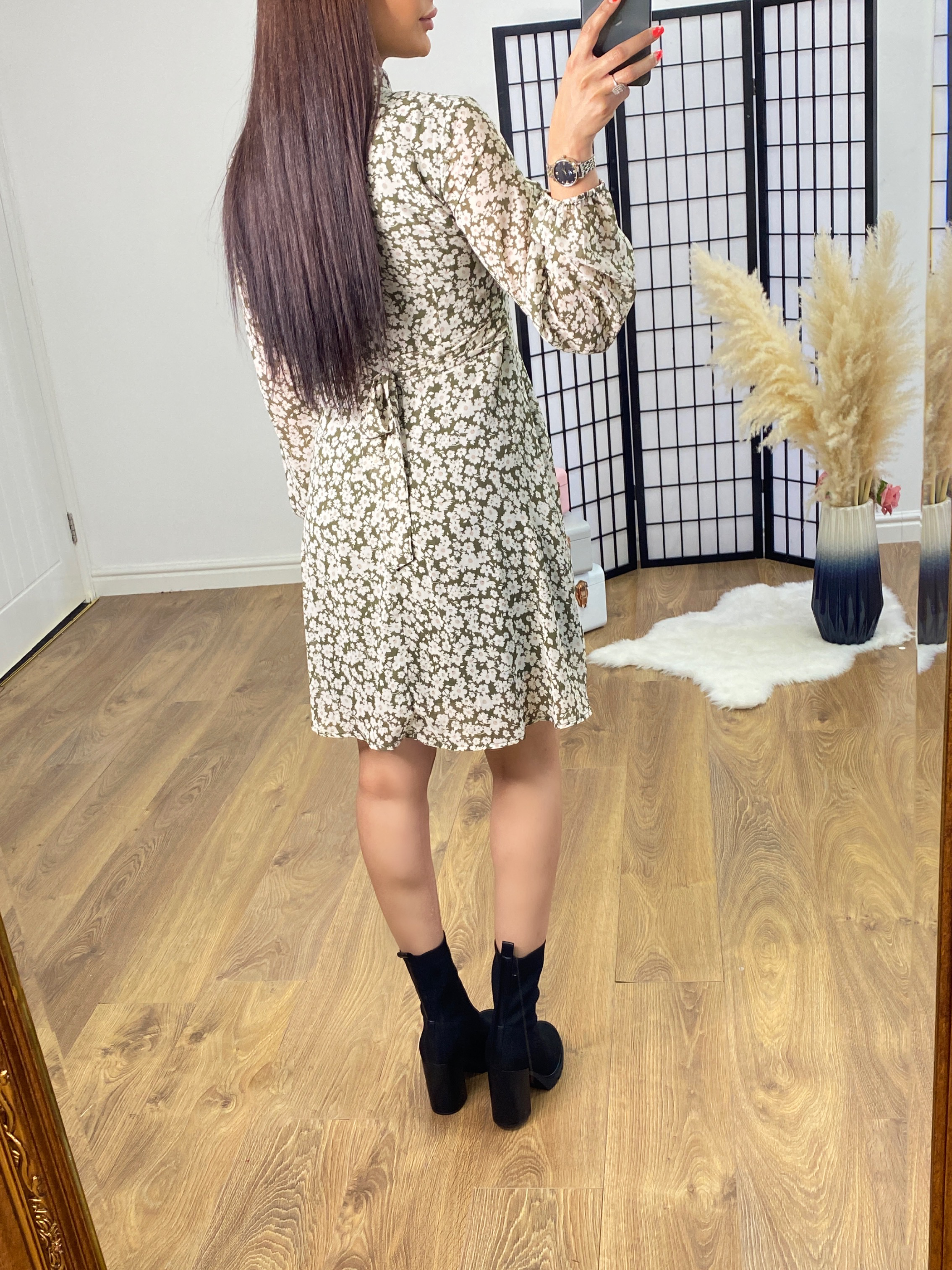 Aubrey Khaki Floral Print Dress