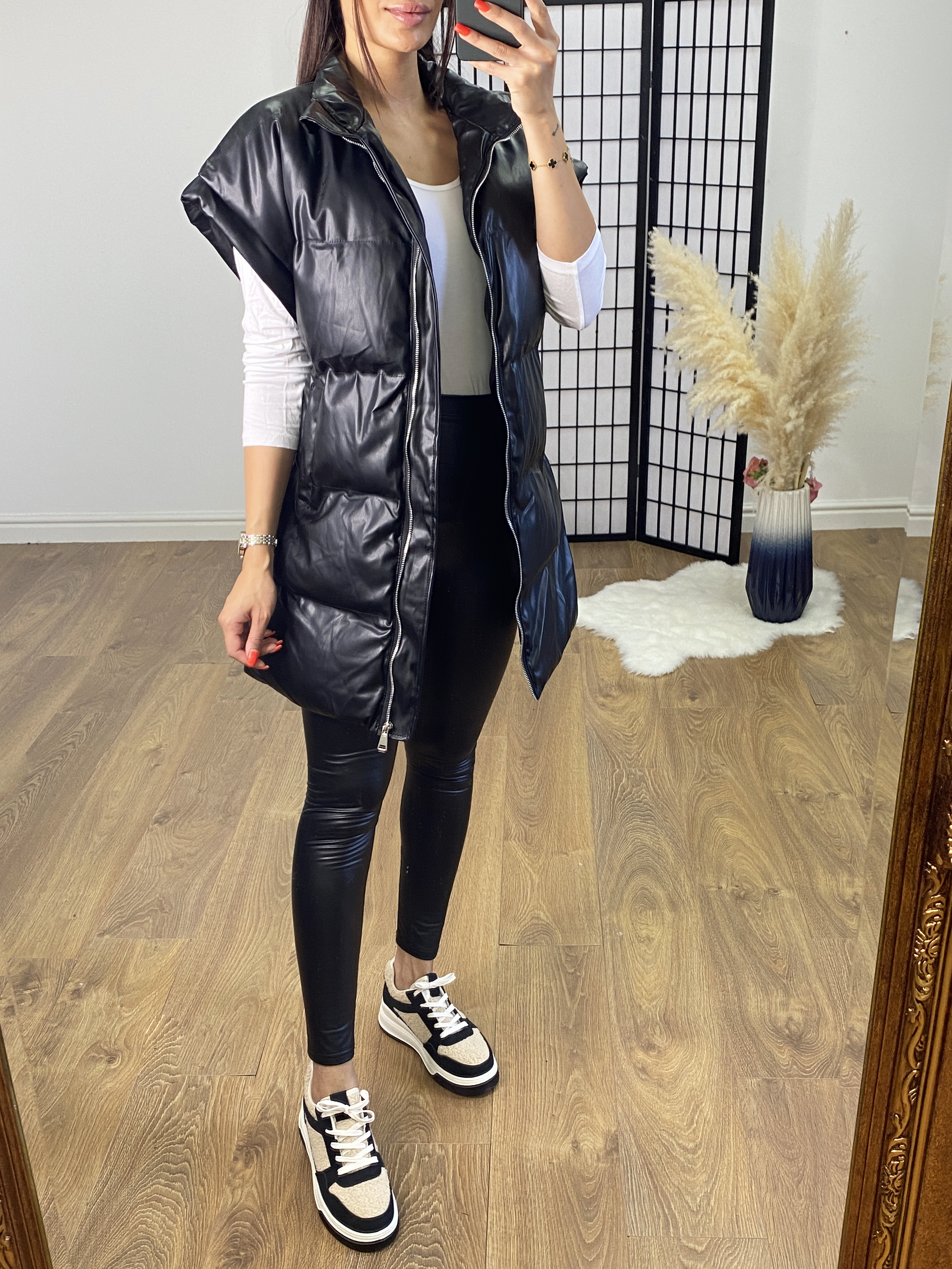 Rydell Black PU Drop Shoulder Padded Gilet