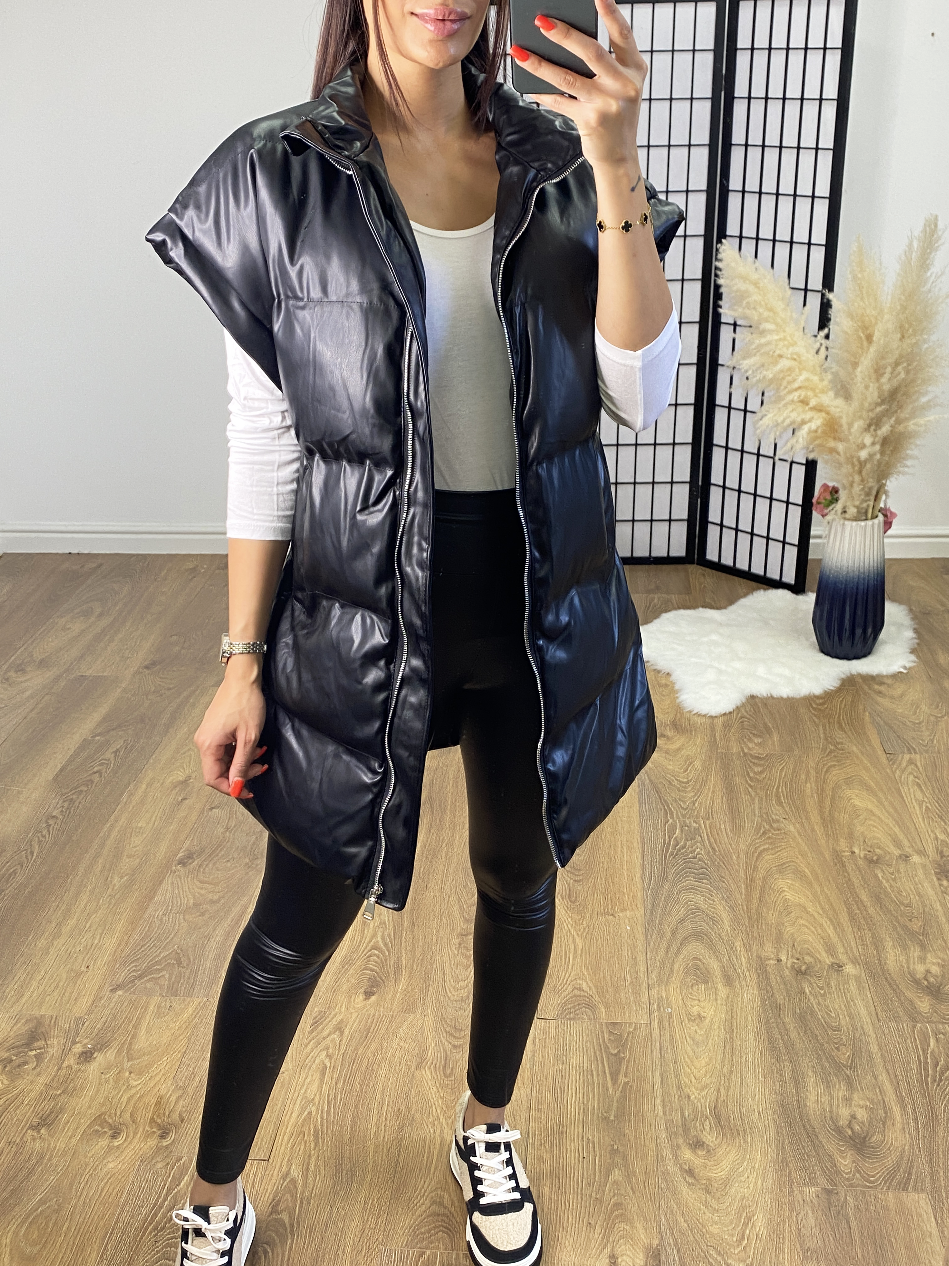 Rydell Black PU Drop Shoulder Padded Gilet