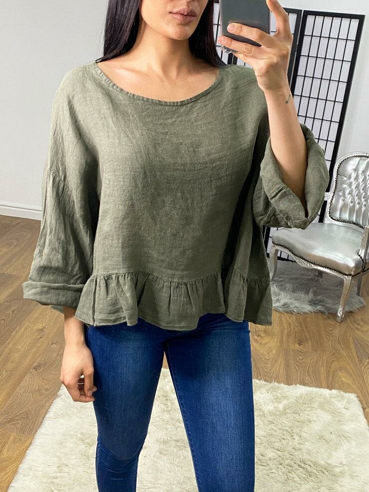 Asha Frill Hem Detailed Linen Plain Top