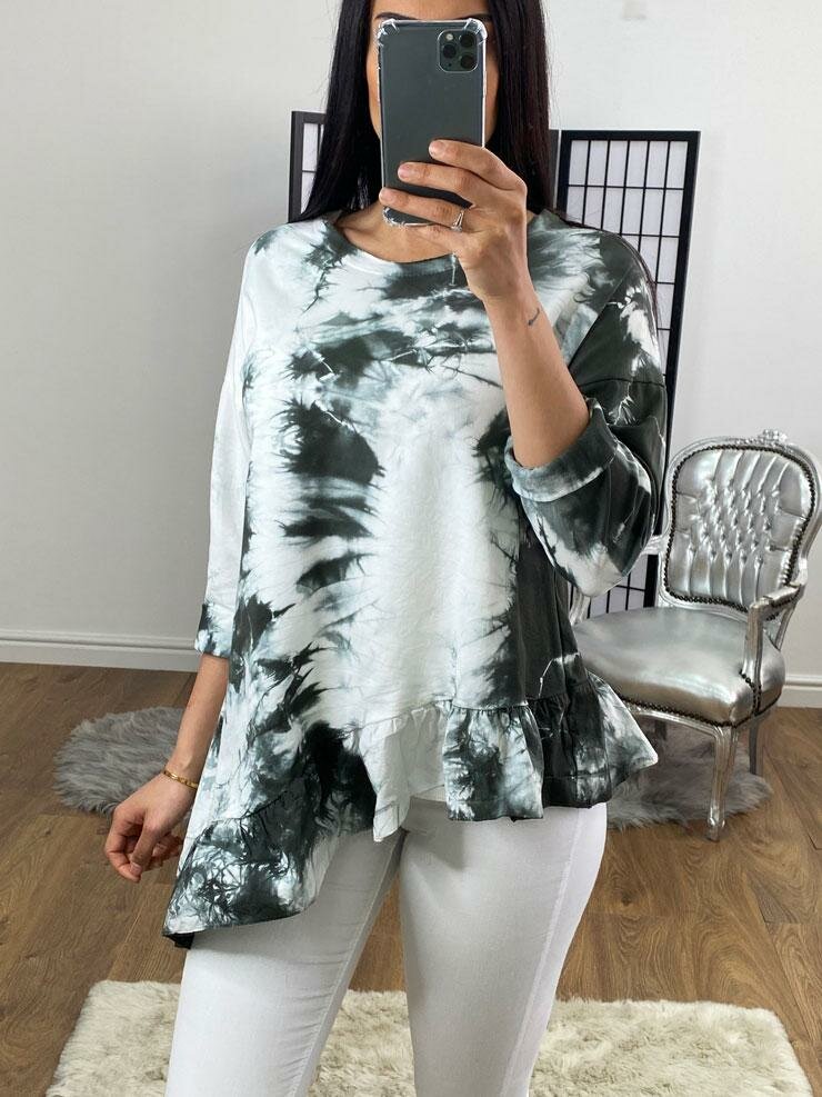 Miles Tie Dye Asymmetric Frill Hem Detailed Sweatshirt