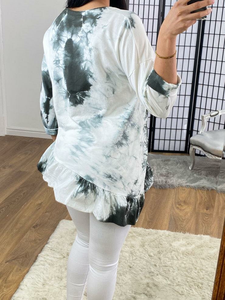 Miles Tie Dye Asymmetric Frill Hem Detailed Sweatshirt