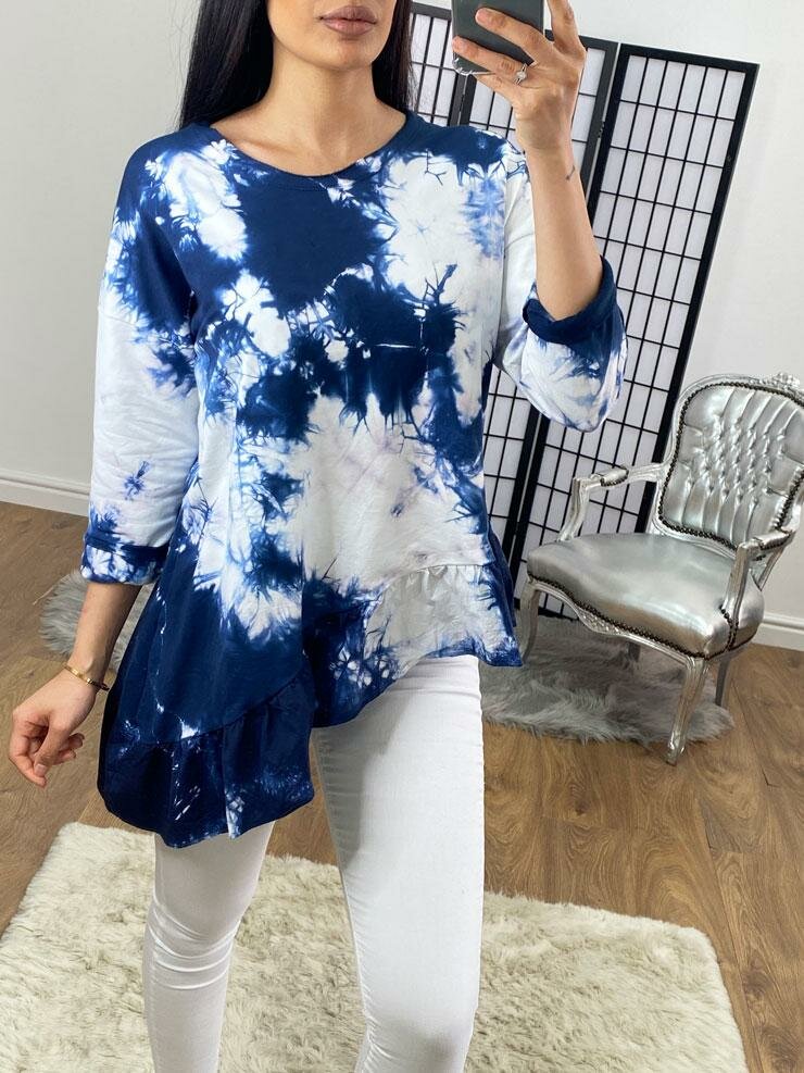 Miles Tie Dye Asymmetric Frill Hem Detailed Sweatshirt